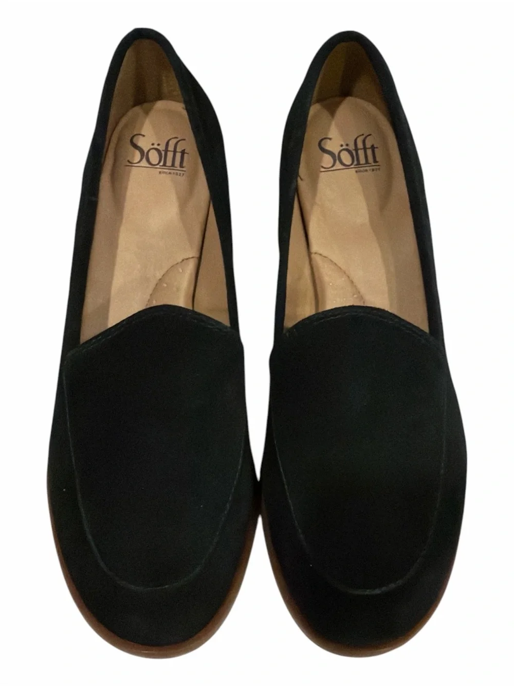 Söfft Napoli Black Suede Loafers Size 10M Block Heel Comfort Slip On